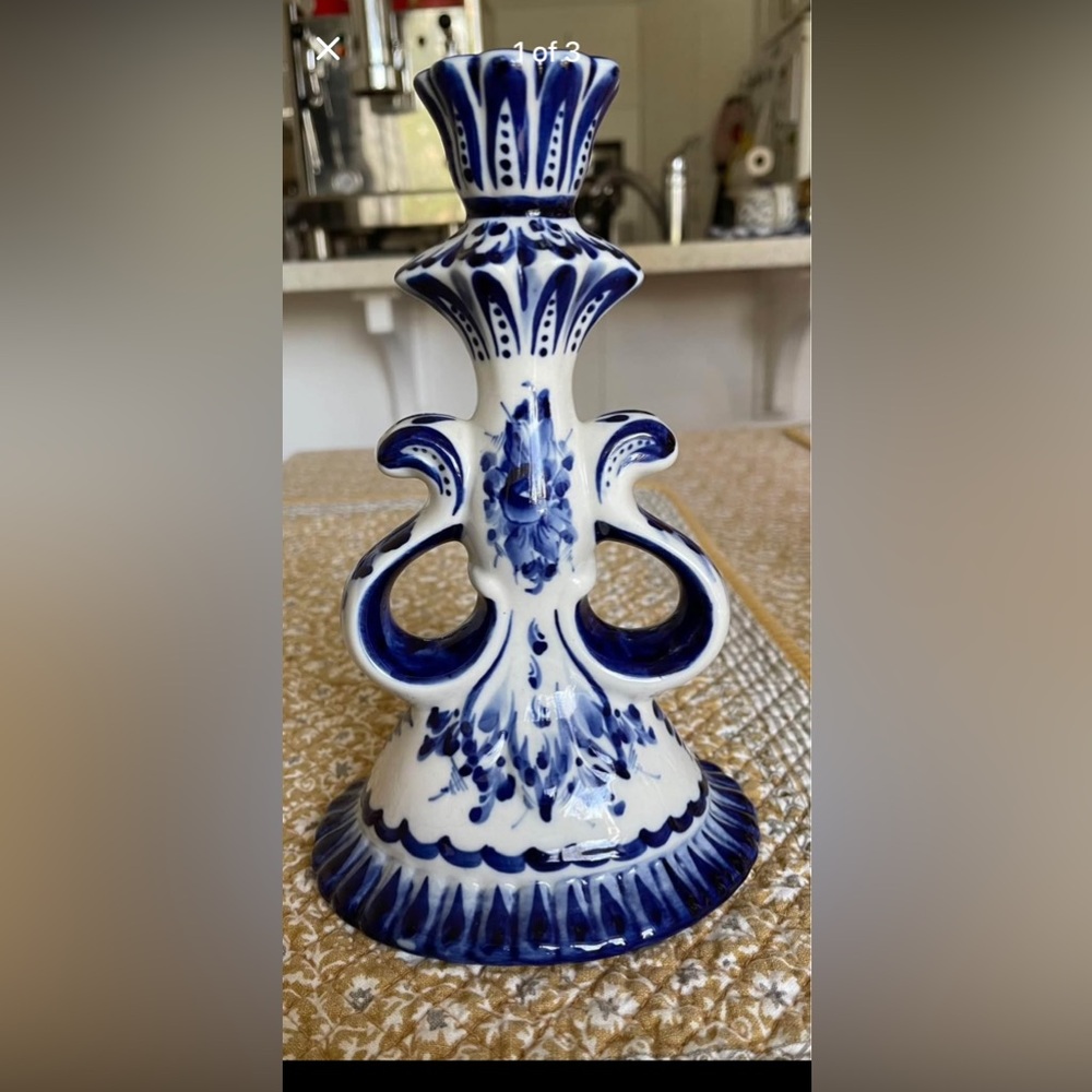 Russian vintage Gzhel candle holder